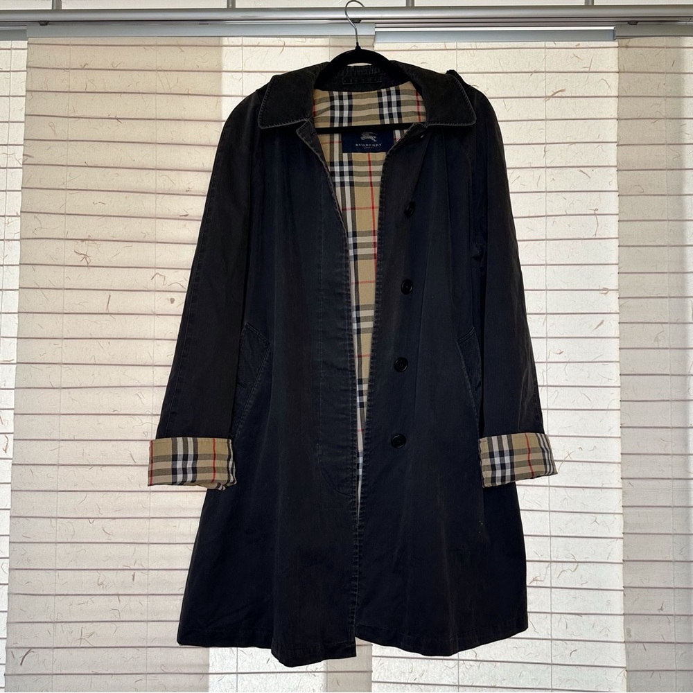 Authentic Burberry Nova Check Black Lined Raincoat 10